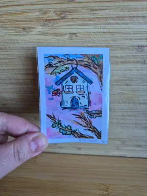 Birdhouse Sunset aceo art card thumbnail 1