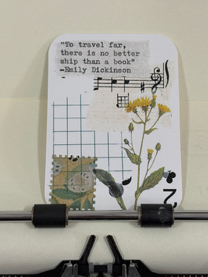 Yellow flower travel quote collage print by Mazerzine Emily Dickinson aceo art card thumbnail 1
