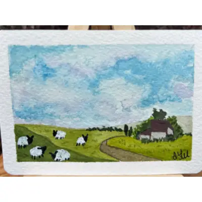 Sheep Study: Five Sheep aceo art card thumbnail 2
