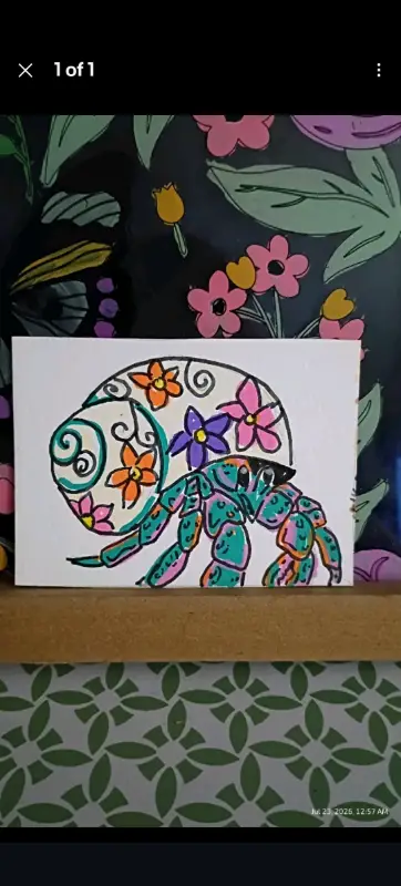 Scooting along hermit crab aceo art card