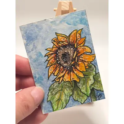 Country Sunflower aceo art card thumbnail 2