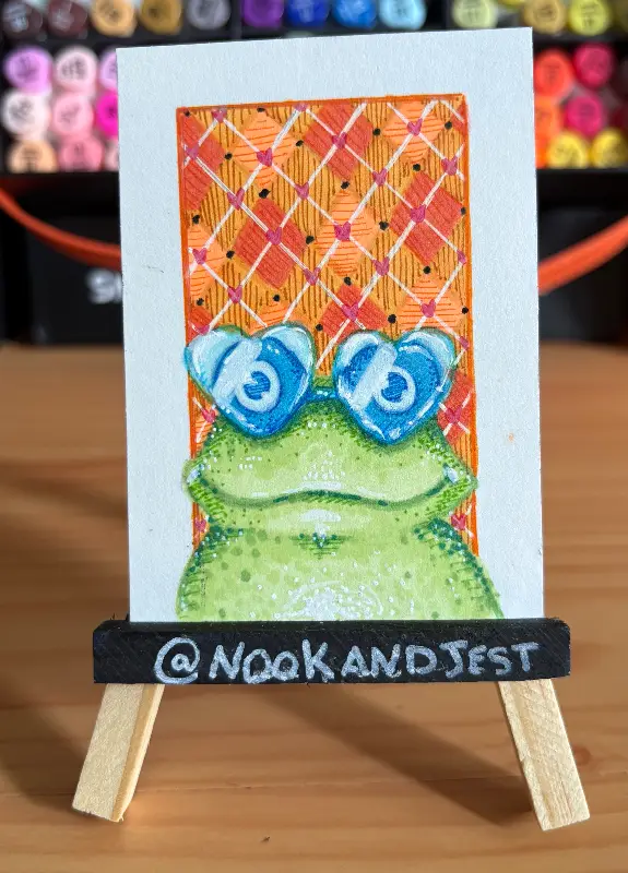 Frog in Heart Sunglasses aceo art card