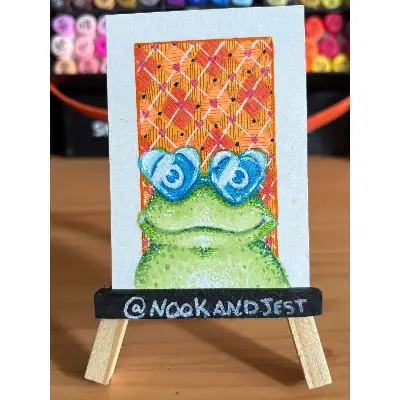 Frog in Heart Sunglasses aceo art card thumbnail 1