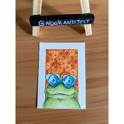 Frog in Heart Sunglasses aceo art card thumbnail 2