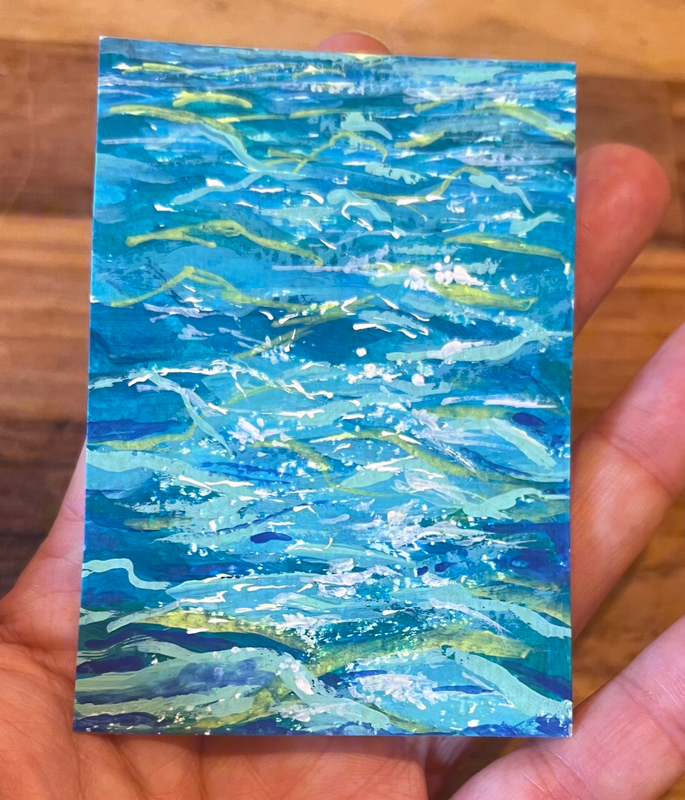 Aqua waves aceo art card