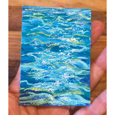 Aqua waves aceo art card thumbnail 1