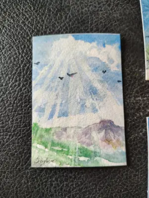 ACEO WaterColour by CheyAnne Purple Mountain On High aceo art card thumbnail 3