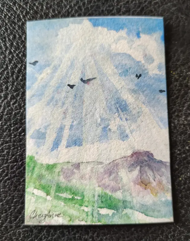 ACEO WaterColour by CheyAnne Purple Mountain On High aceo art card