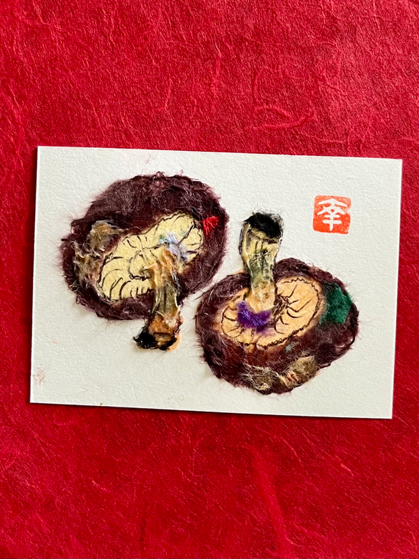Japanese Washi art- shiitake mushrooms aceo art card