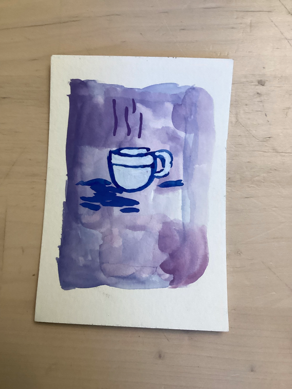 Teacup with a purple background aceo art card
