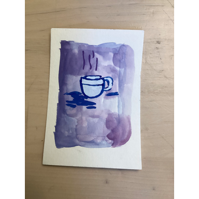 Teacup with a purple background aceo art card thumbnail 1
