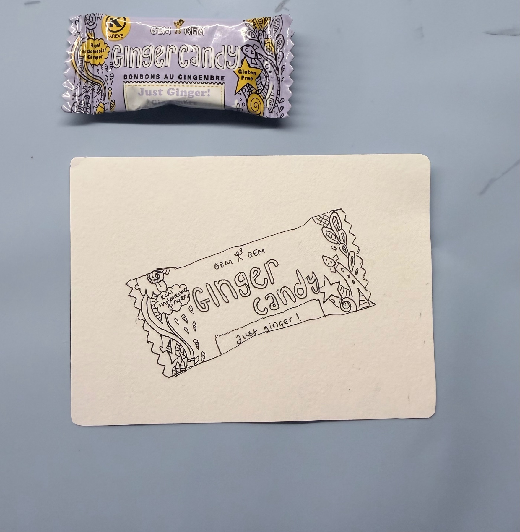 Ginger candy/inked sketch aceo art card