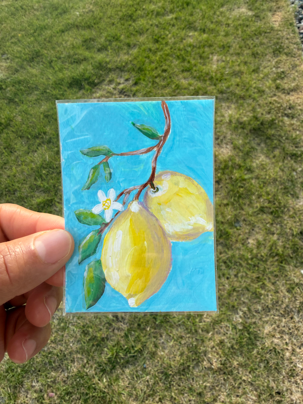 Two lemons hanging out aceo art card