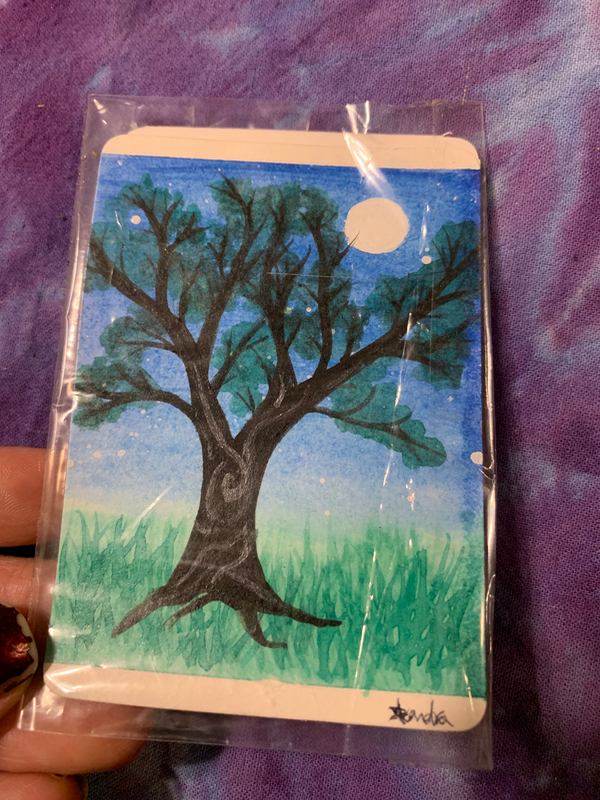Oak in Moonlight aceo art card