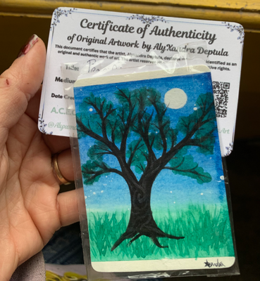 Oak in Moonlight aceo art card thumbnail 2