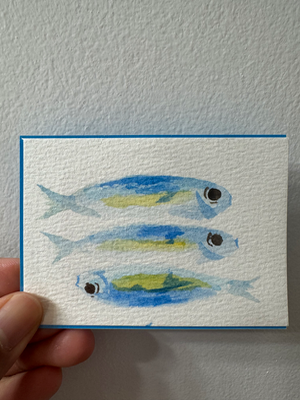 Three Sardines aceo art card thumbnail 1