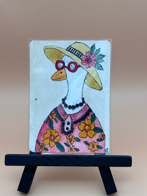 Original ACEO/OOAK goose Betty gouache/ink aceo art card
