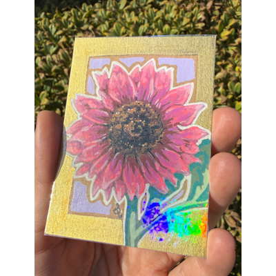 Pink Sunflower Holographic aceo art card thumbnail 2