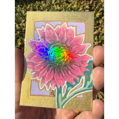 Pink Sunflower Holographic aceo art card thumbnail 3