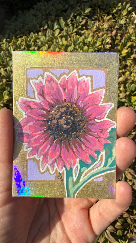 Pink Sunflower Holographic aceo art card