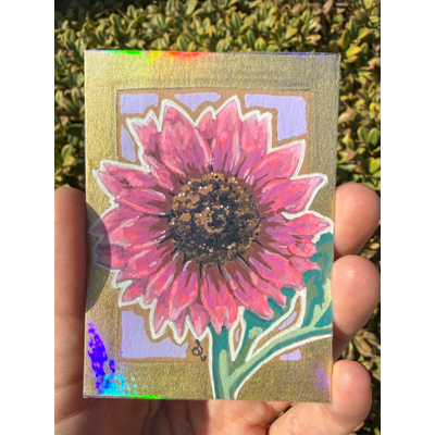Pink Sunflower Holographic aceo art card thumbnail 1