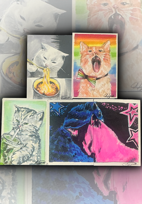 Cat drinking matcha, baby cat. (4/6 in Human Cat Series) aceo art card thumbnail 2