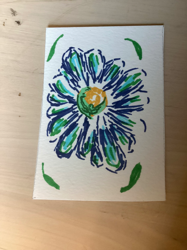 Baby dragon napping in a wildflower 1/3 aceo art card