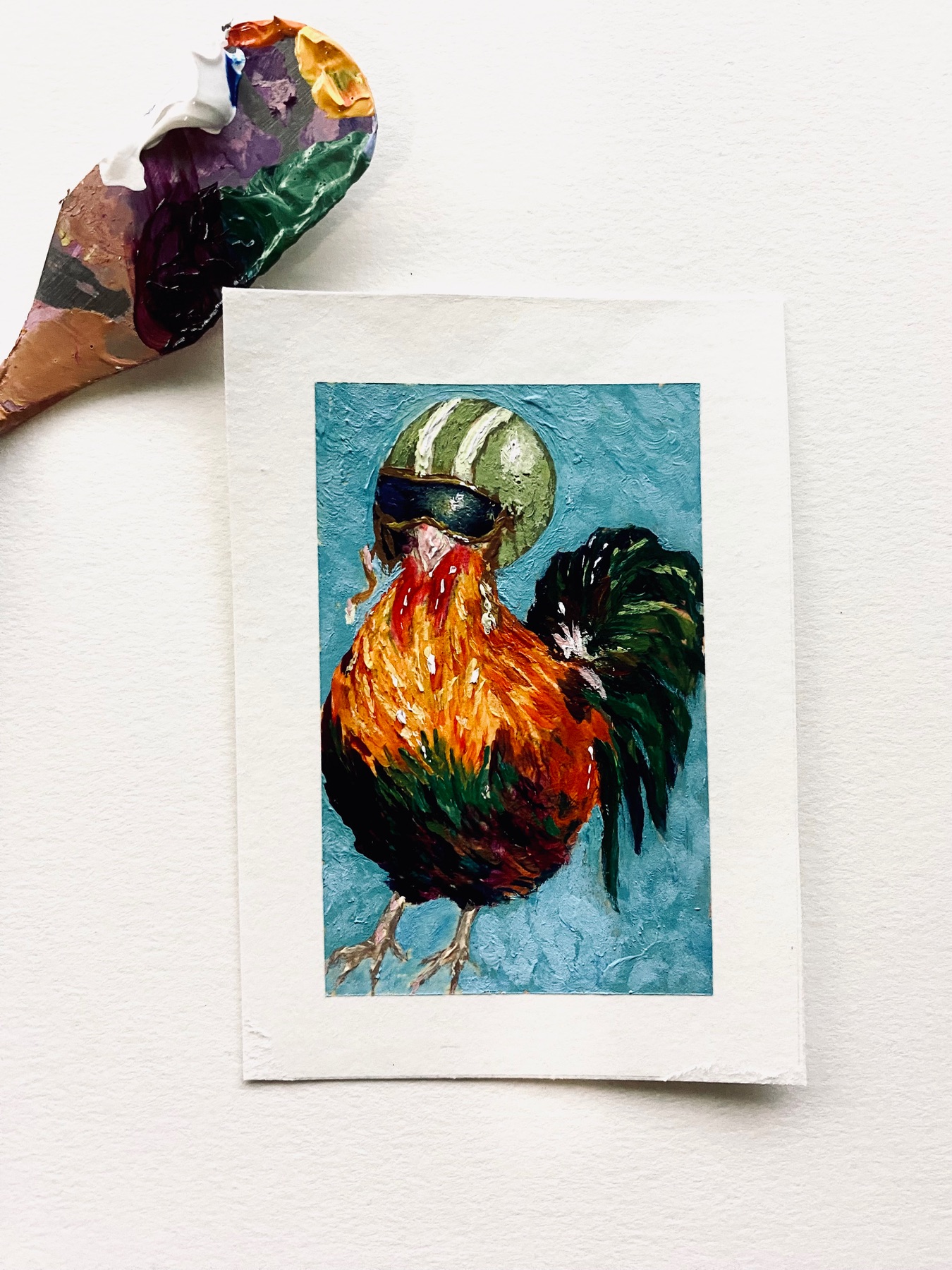 Scrappy Rooster aceo art card
