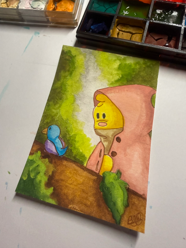 Rainy Research Day aceo art card