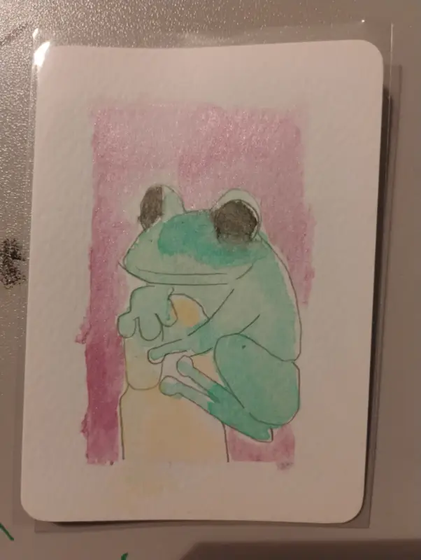 Finger Frog aceo art card