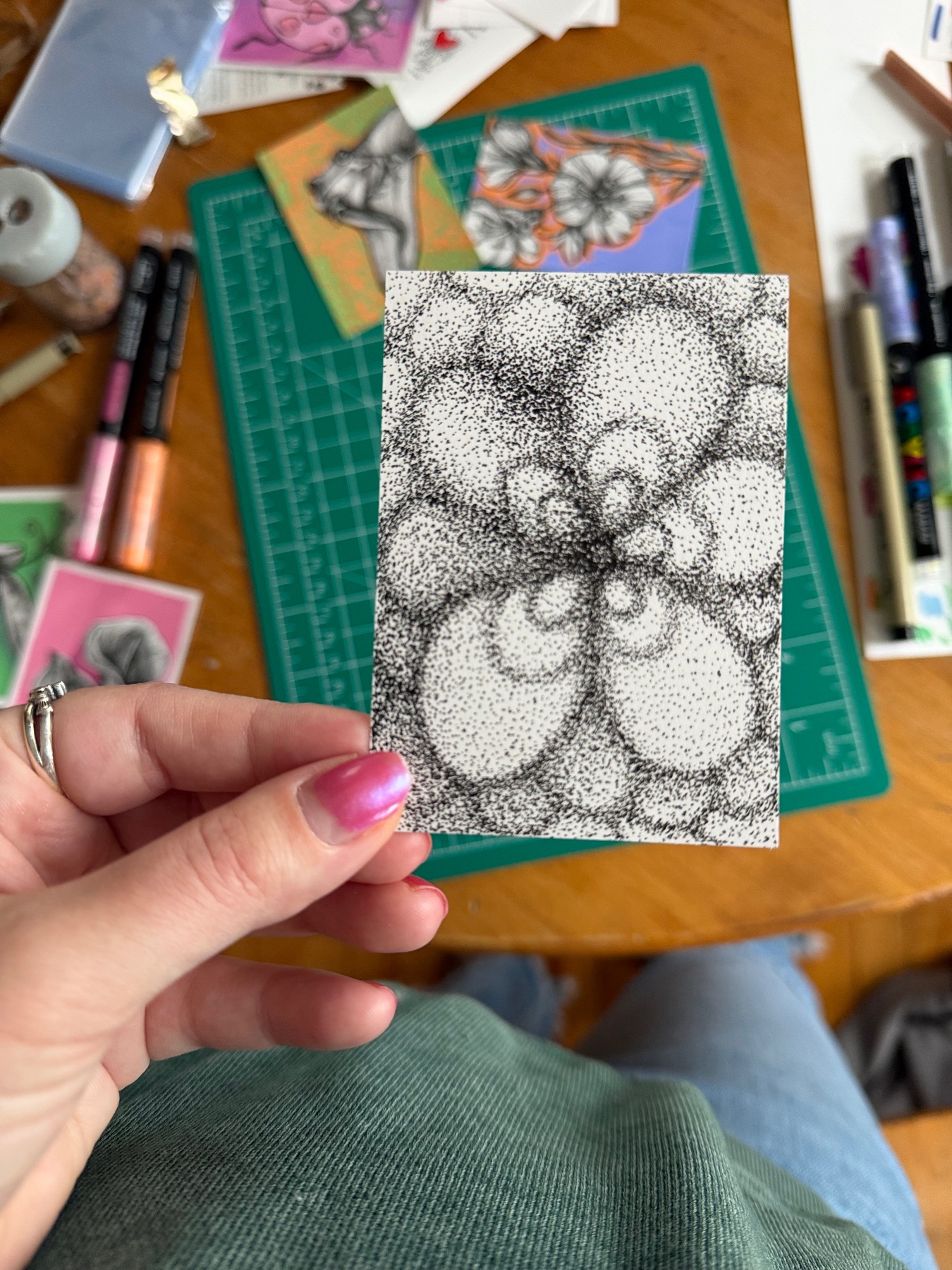 Abstract Flower ACEO Original Stipple Ink Drawing -  k8makesstuff aceo art card