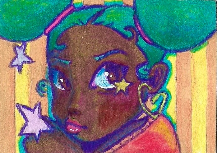 Spacebun Anime Girl, Original hand drawn ACEO aceo art card