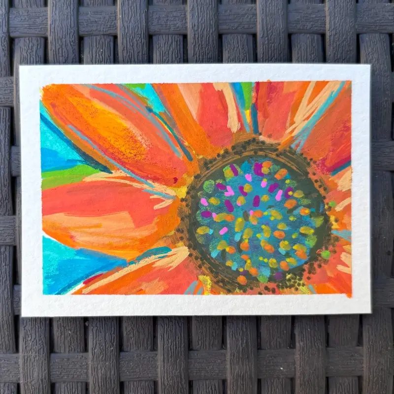 ACEO Original, “Sunflower,” Acrylic Paint Markers aceo art card