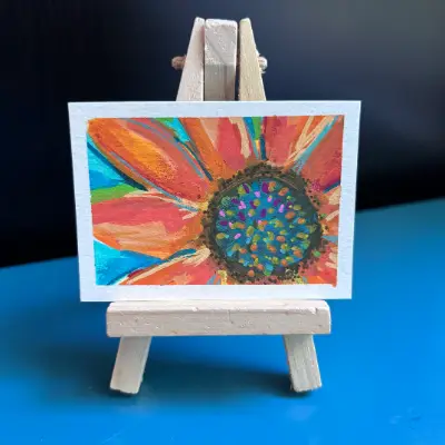 ACEO Original, “Sunflower,” Acrylic Paint Markers aceo art card thumbnail 2