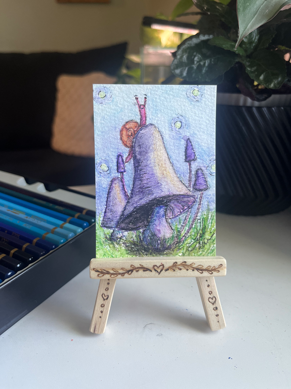 Mushrooms and Fireflies aceo art card