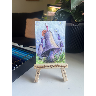Mushrooms and Fireflies aceo art card thumbnail 2