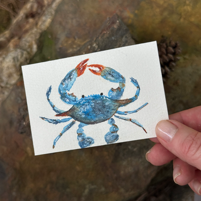 ACEO Watercolor Crab, Original, Lark Watercolor and Art, Seafood aceo art card thumbnail 2