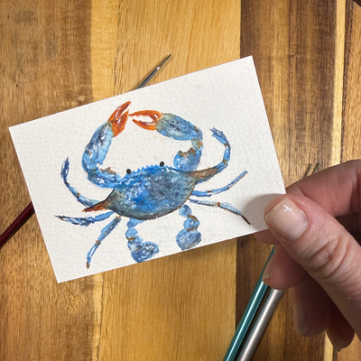 ACEO Watercolor Crab, Original, Lark Watercolor and Art, Seafood aceo art card thumbnail 5