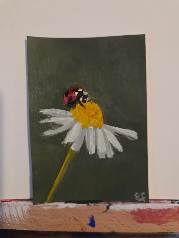 Ladybug on Flower aceo art card