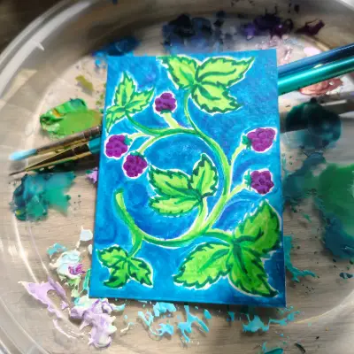 Blackberries, Gouache ACEO aceo art card thumbnail 2