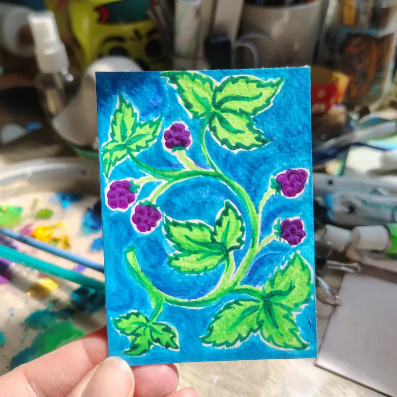 Blackberries, Gouache ACEO aceo art card