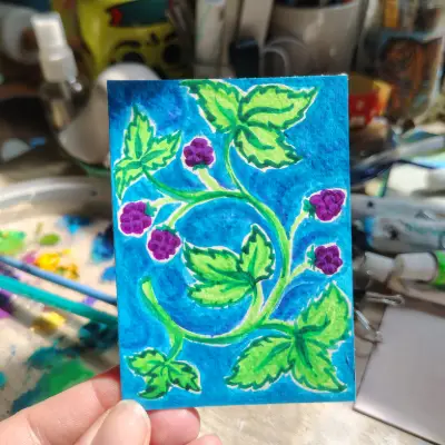 Blackberries, Gouache ACEO aceo art card thumbnail 1