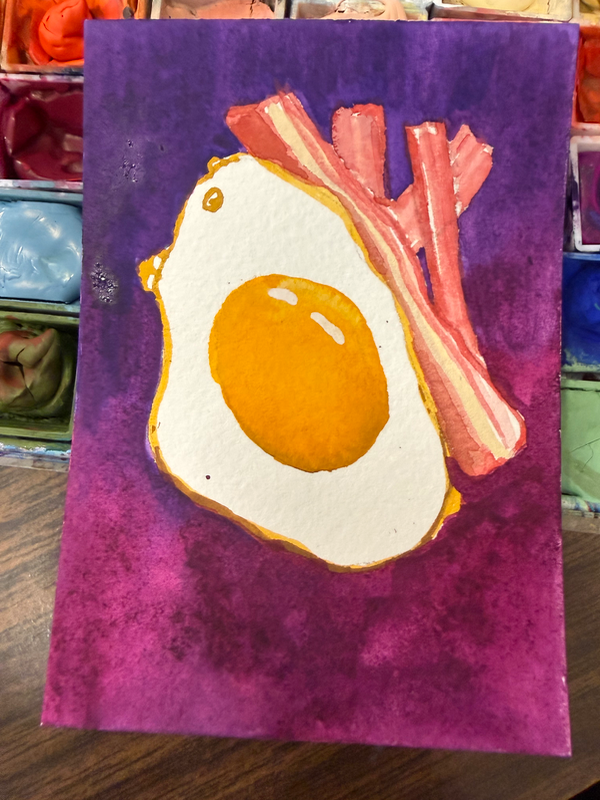 Original Art Wakey Wakey Eggs and… aceo art card