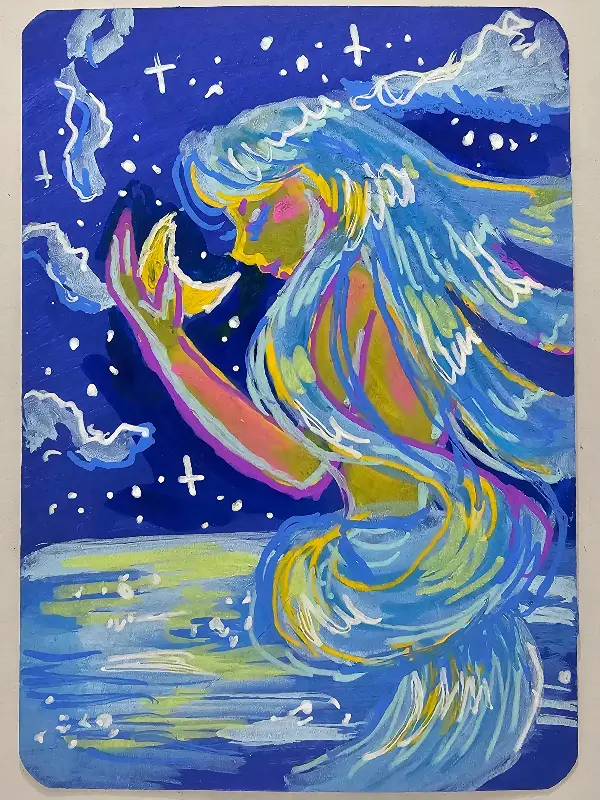 Ocean Goddess Cradling The Moon aceo art card