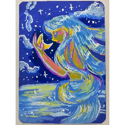 Ocean Goddess Cradling The Moon aceo art card thumbnail 1