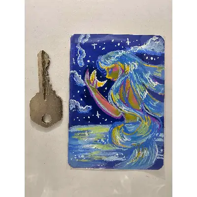 Ocean Goddess Cradling The Moon aceo art card thumbnail 2