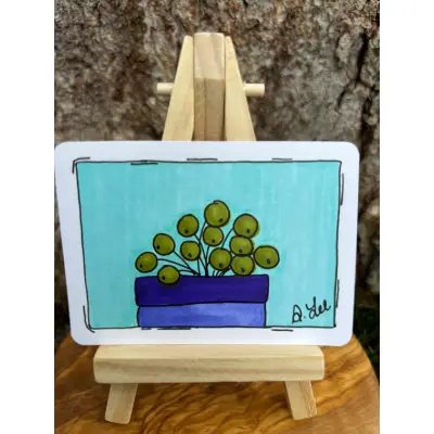 Poppy the Pilea aceo art card thumbnail 2