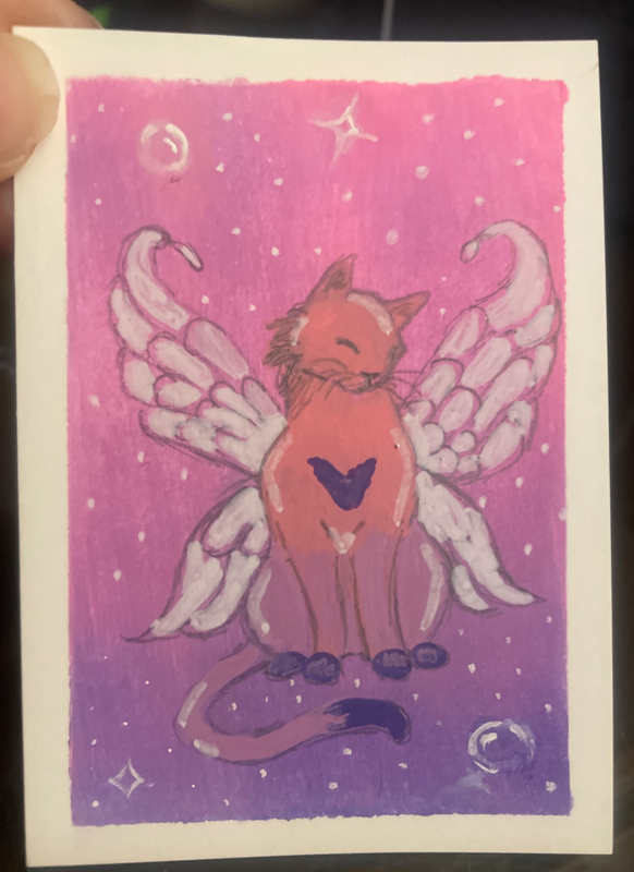 Abstract Fairy Cat aceo art card
