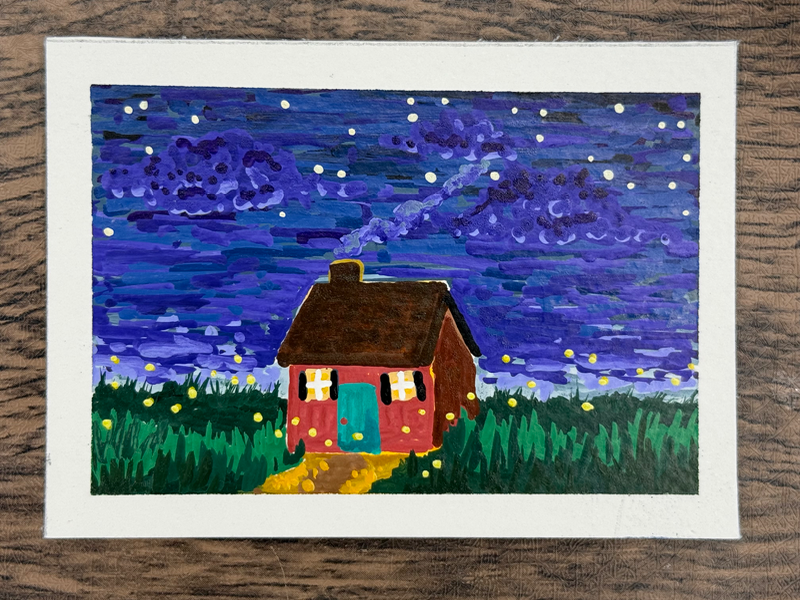 ACEO Original, “Little House”, Little house at night aceo art card