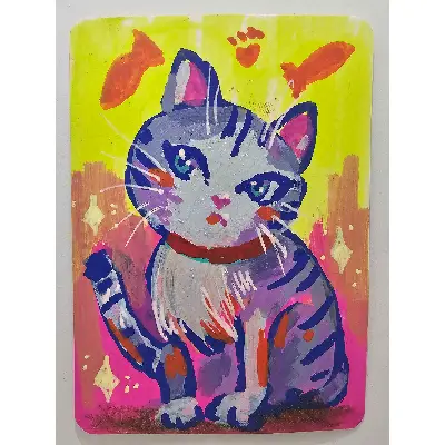 Pretty Kitty aceo art card thumbnail 3